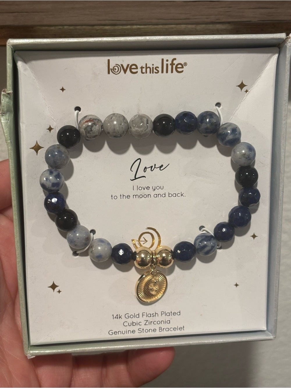 Love This Life Navy Blue and Gray Beaded Bracelet with Gold Charm - Picture 5 of 6